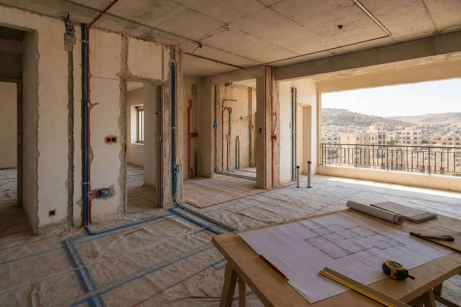 Apartment fit-out Damascus shell condition survey inside a stripped-back residential unit
