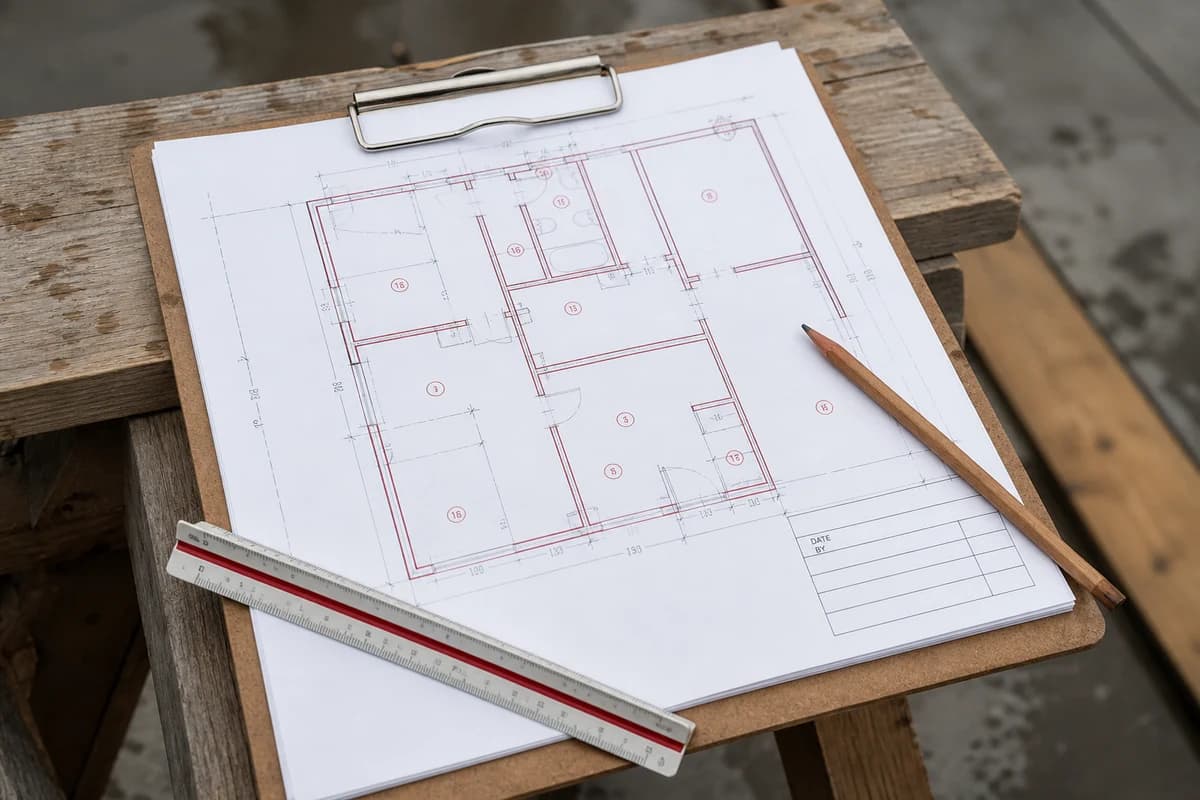 Red-lined drawing and dated approval block used to file construction change orders Syria before project handover
