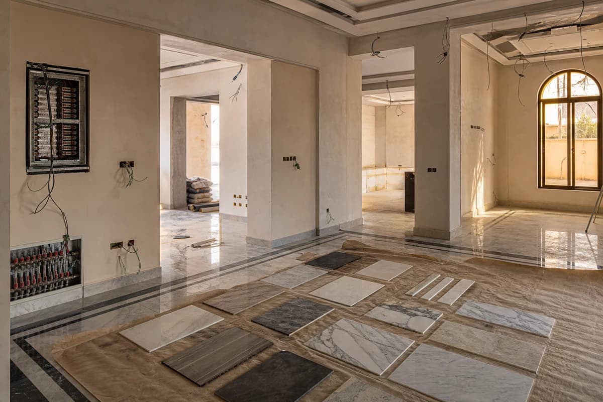 Finish sample review during second-fix phase of a managed construction project in Syria
