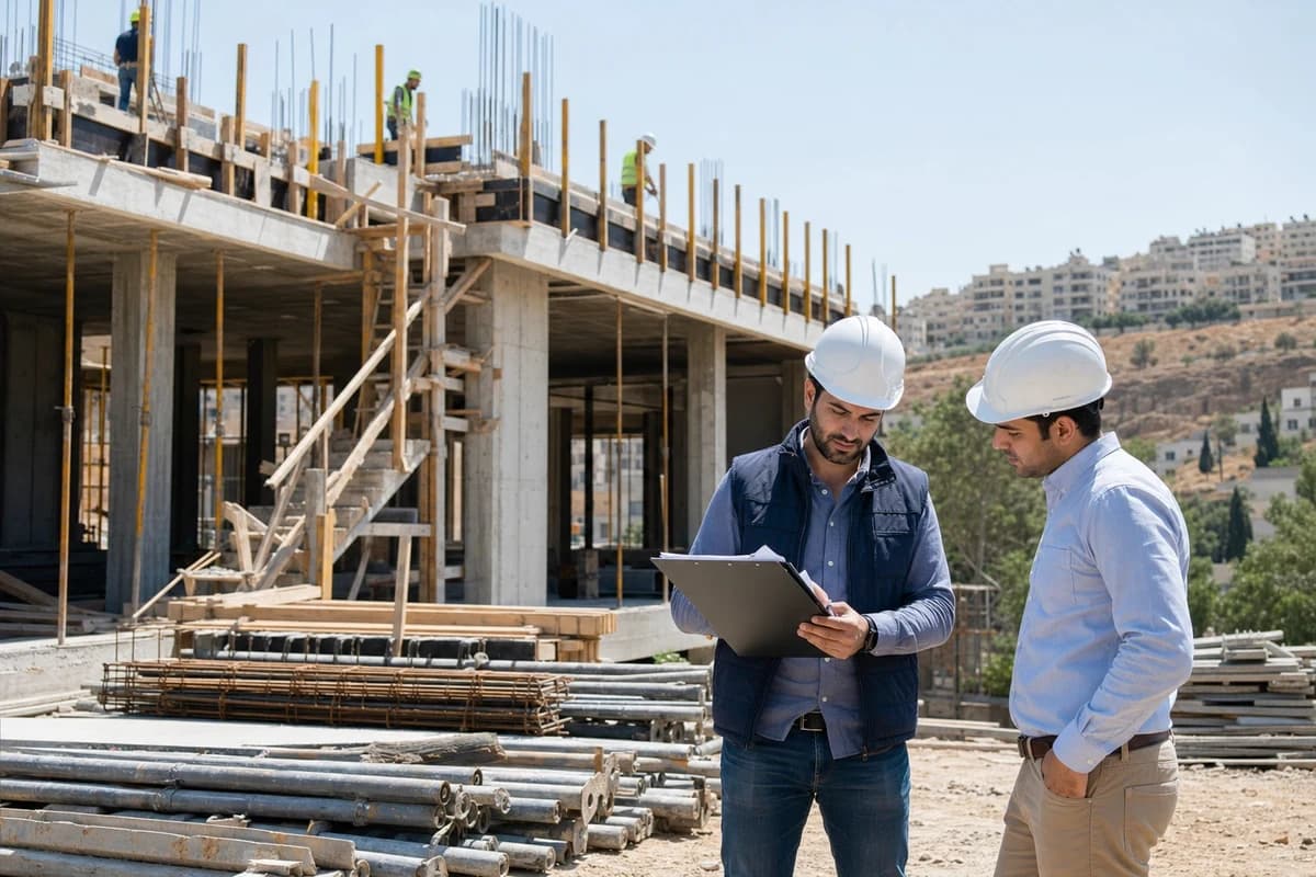 Site supervision during construction project management on a build site in Syria