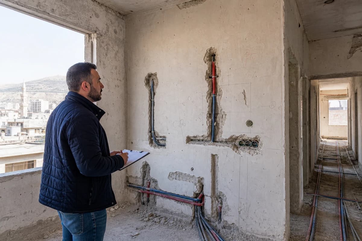 إشراف ميداني وفحص تمديدات الميكانيك والكهرباء والصحية ضمن نطاق عمل إنشاء في سوريا