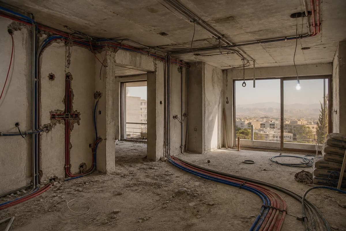 First-fix MEP interior hold point during site supervision on a Damascus construction timeline