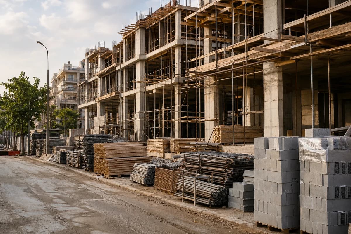Damascus construction site exterior during staged programme works for a construction timeline Damascus plan