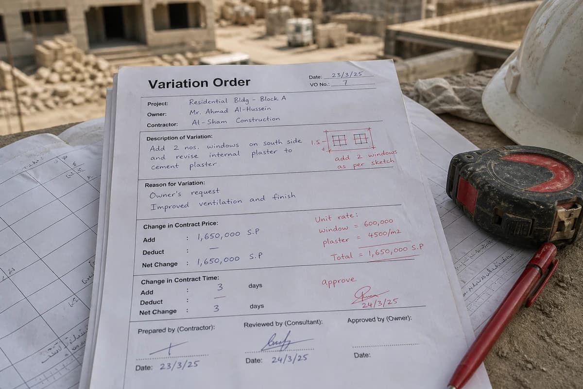 نموذج أمر تغيير ورسوم على طاولة موقع في سوريا جاهزة للاعتماد المكتوب