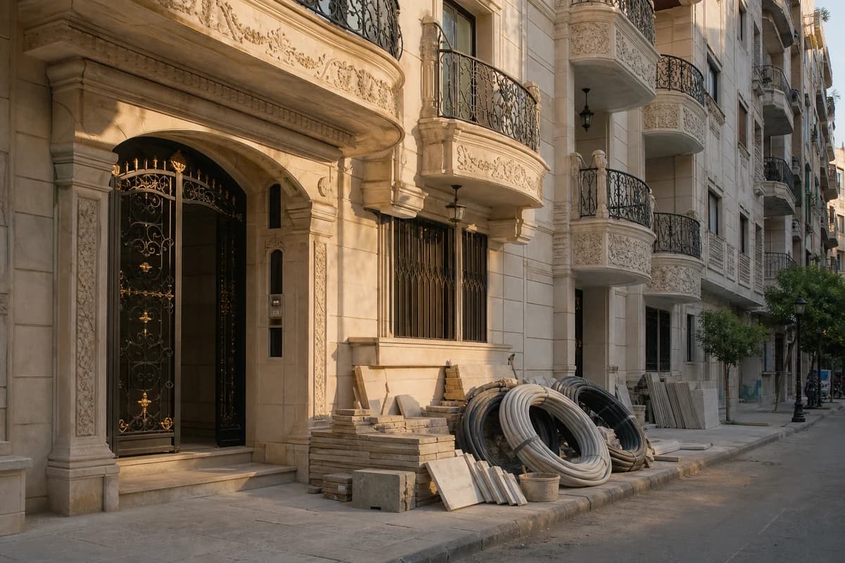 Damascus apartment building with pipe coils staged for an electrical plumbing upgrade Damascus renovation