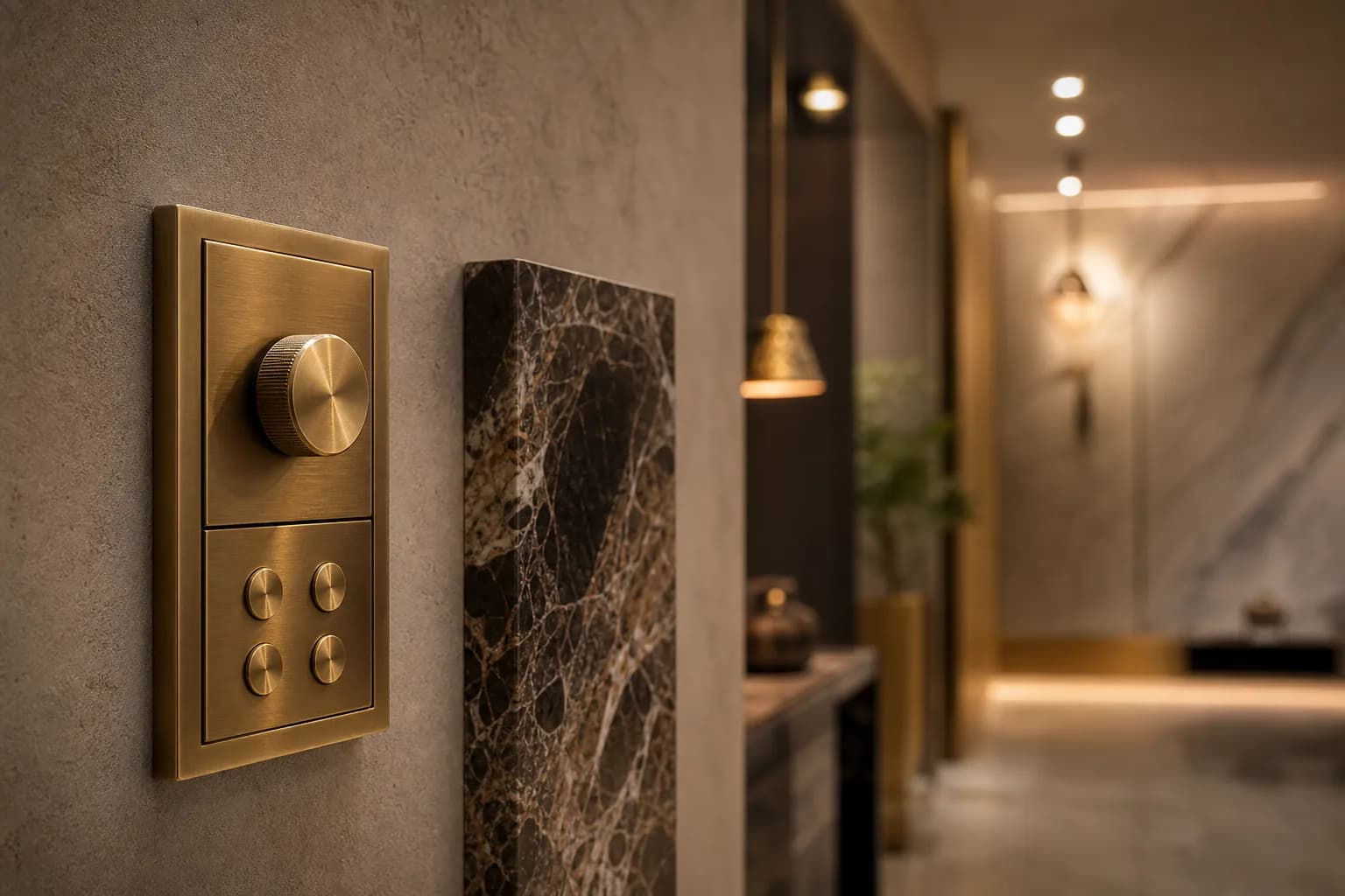 Finish pack approval detail for marble, joinery, and lighting in a Syrian apartment