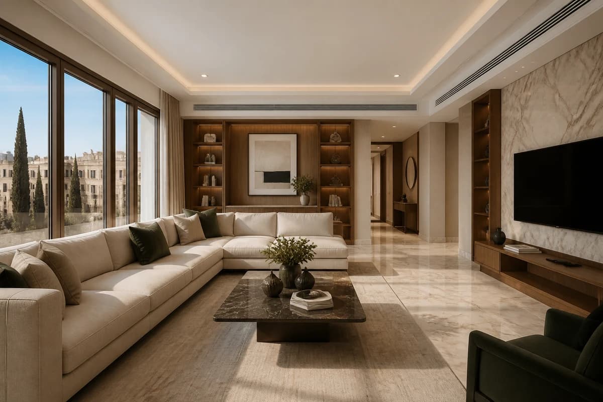 Well-maintained luxury Damascus apartment interior protected by preventive maintenance for overseas owners