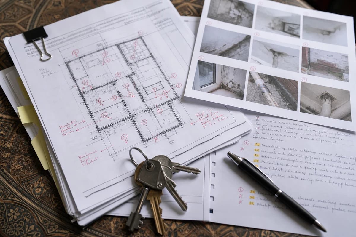 Property inspection Damascus report pack with marked plan, defect photos, and priority notes