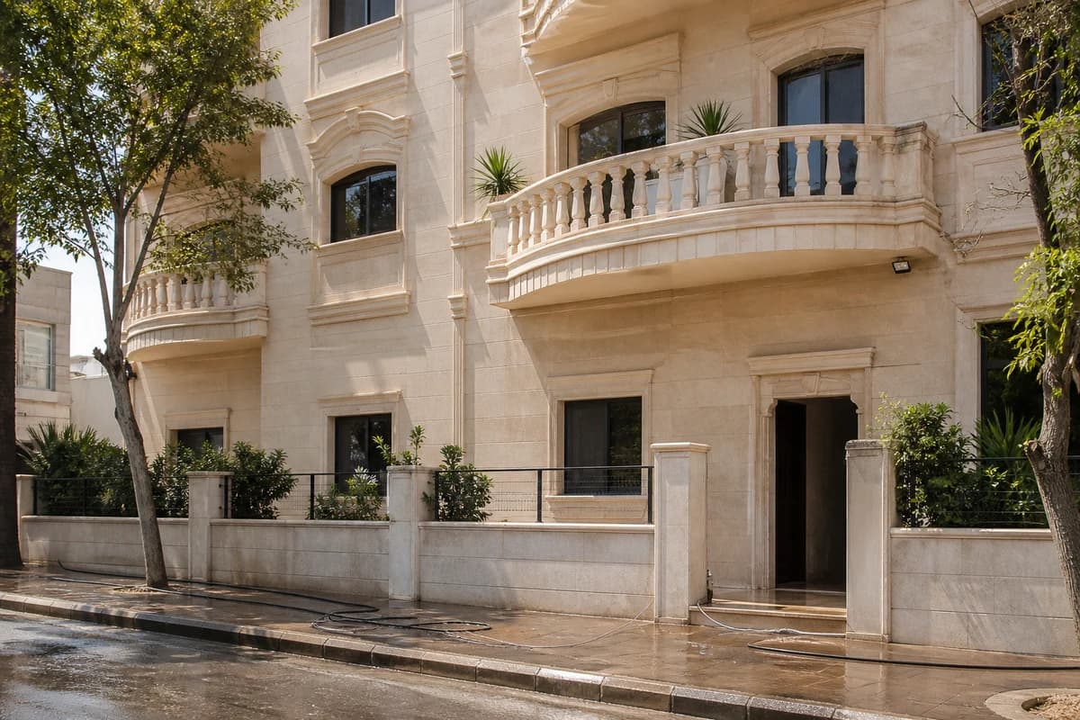 Damascus residential facade and balcony during property maintenance services after handover