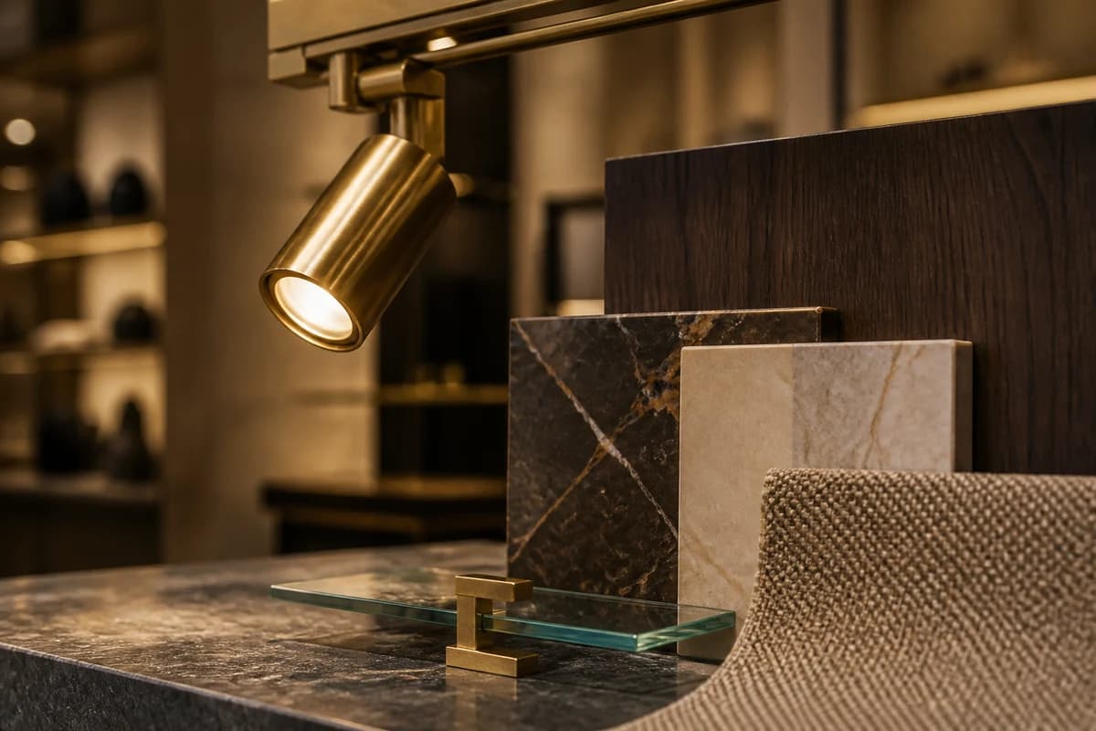 Lighting and finish sample detail for retail fit-out Damascus opening-day approvals