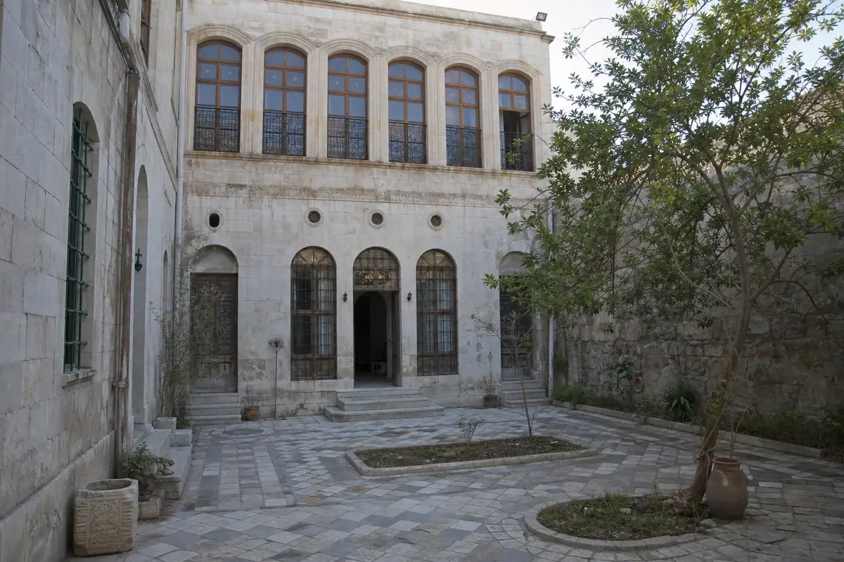Damascus villa courtyard and limestone facade surveyed for villa refurbishment Damascus scope